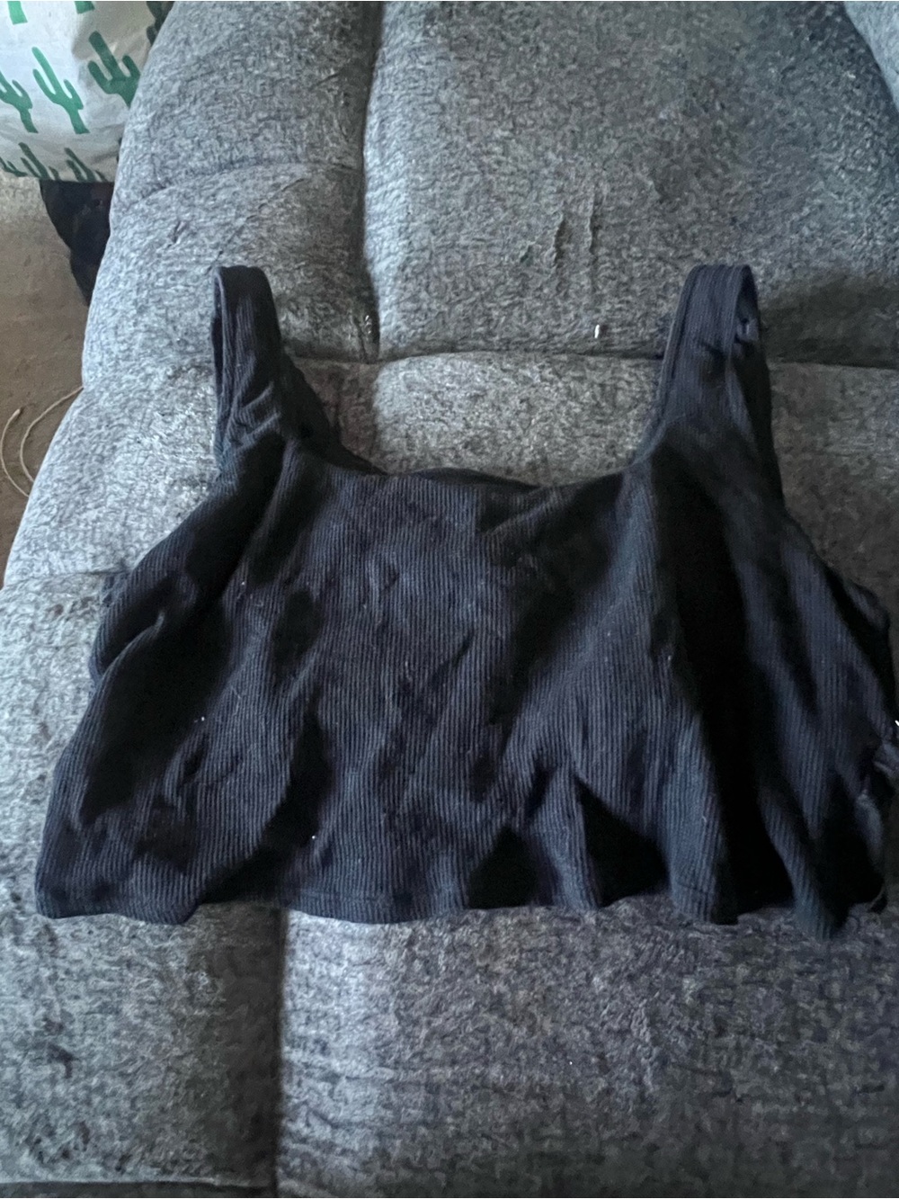 aerie Black Ribbed Square-Neck Bralette